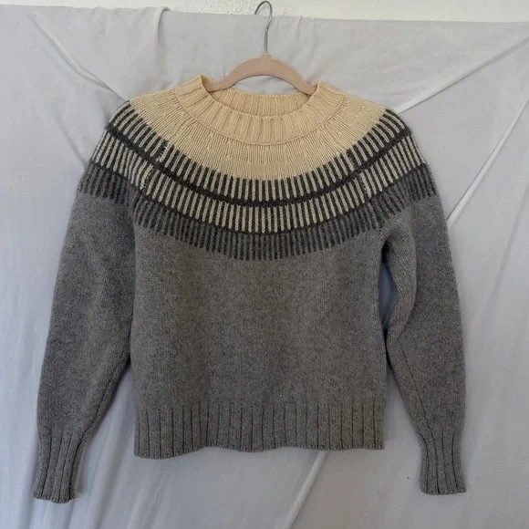 Everlane Merino Wool Jacquard Ski Sweater Fair Isle Gray Size Small - Picture 2 of 5